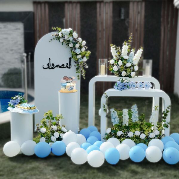 ديكور حفل استقبال مواليد | ورد و بالونات مع كيك و شوكولاتة